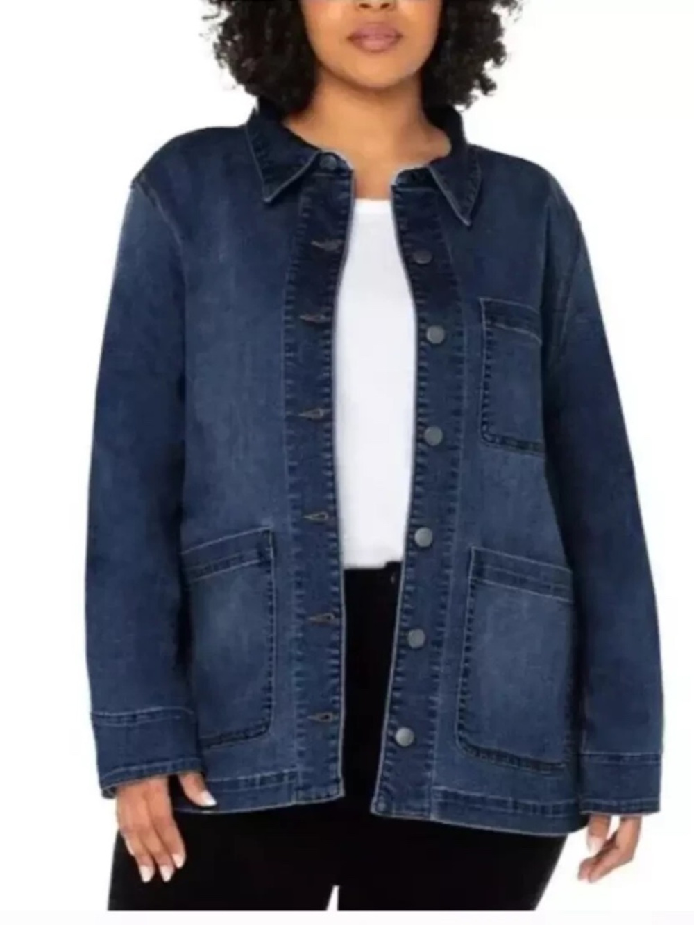 Well Worn Denim Button-Down Jean Barn-Chore Jacket in Dark Wash Size Large